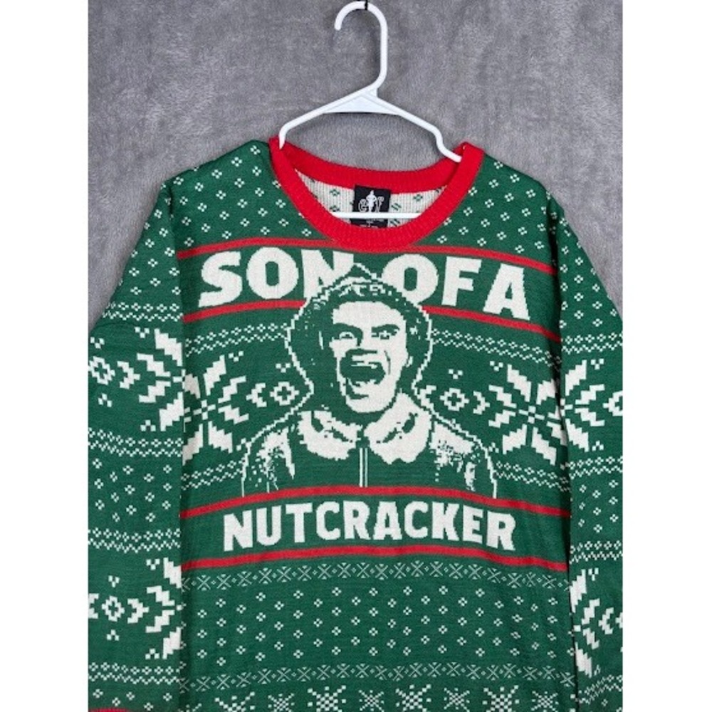 Elf Son of a Nutcracker Ugly Christmas Sweater‎ Green Red Holiday Party